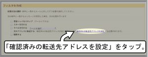 「確認済みの転送先アドレスを設定」をタップします。